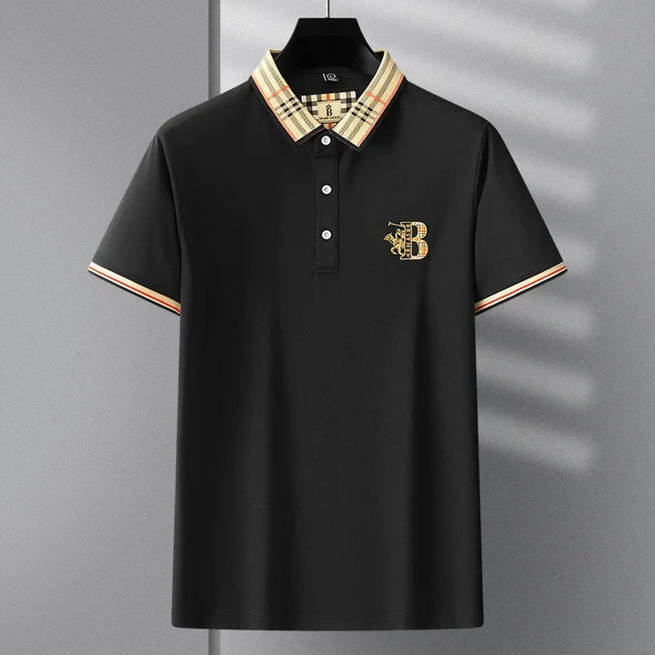 Blue men's short-sleeve polo shirt, classic fit for stylish everyday and smart casual men's fashion.