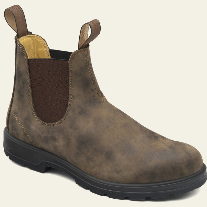 Modern men's brown leather slip-on Chelsea boots. Stylish ankle footwear, easy to wear for both casual and formal outfits.