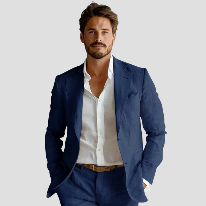 Elegant men's summer blazer. Ideal for warm weather, offering a smart-casual look & comfortable wear.