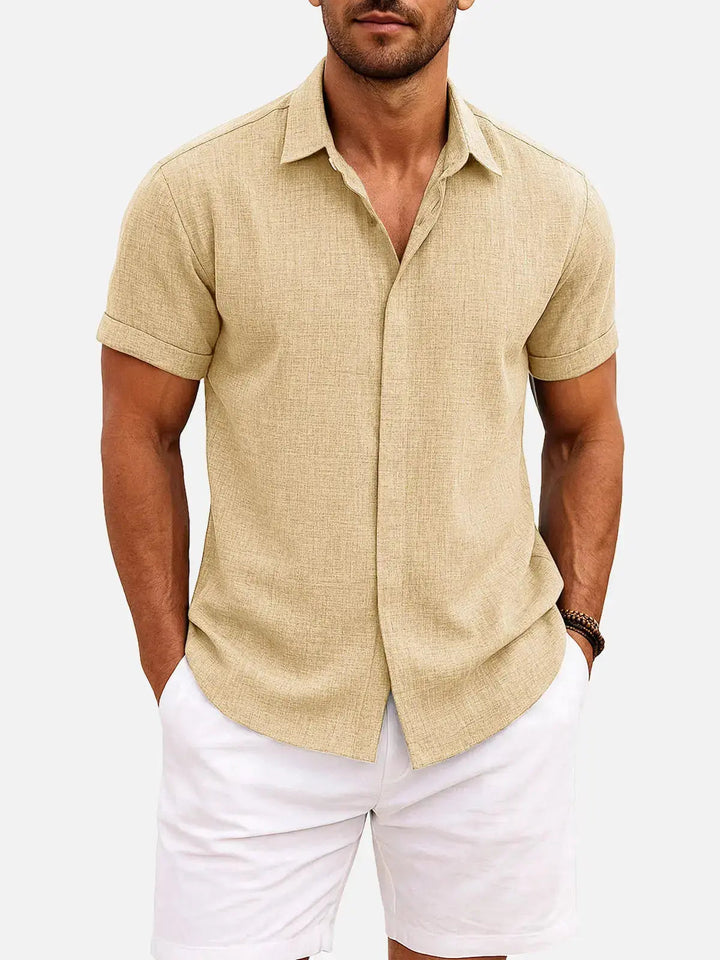 Stylish textured short sleeve button down shirt for men, great for versatile everyday wear.