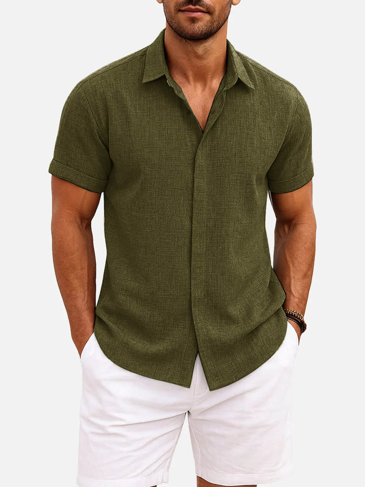 Summer-ready men's short sleeve casual shirt, textured, with a classic button down front.
