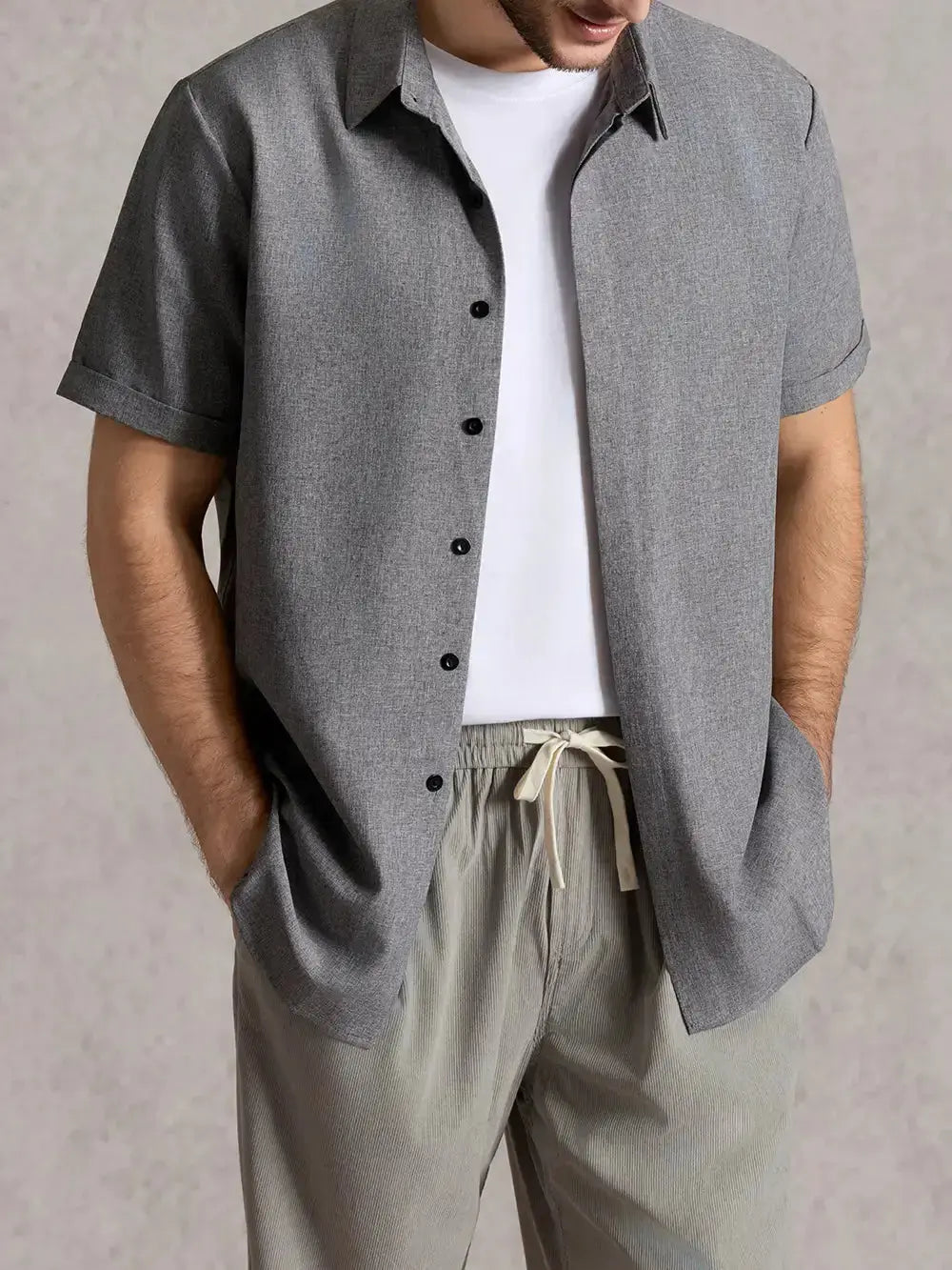 Modern men's casual shirt, short sleeve, textured, button down, for easy, stylish dressing.
