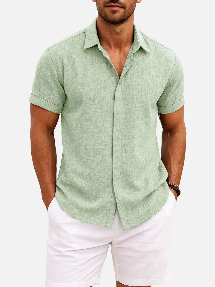 Men's modern fit textured button down shirt, short sleeves, perfect for a casual ensemble.