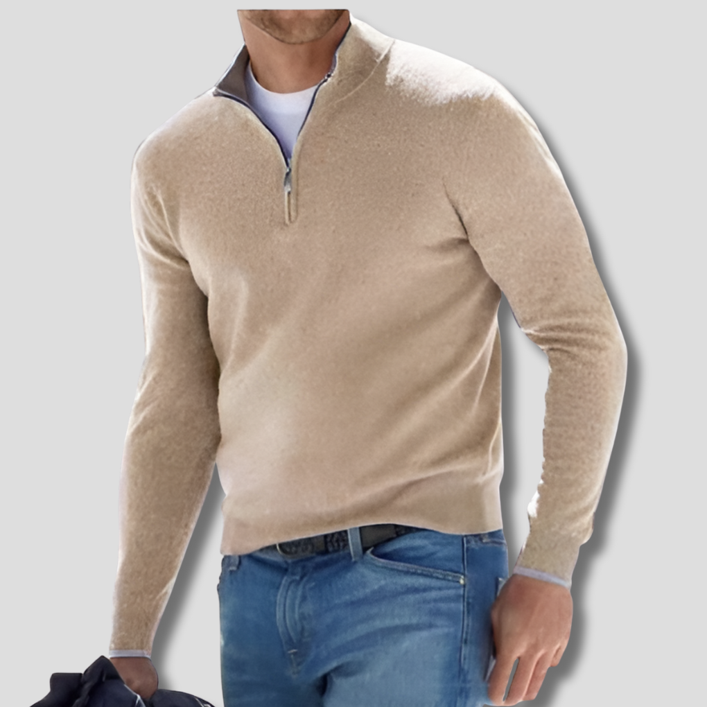 Men's stylish zipper collar pullover, long sleeve for casual comfort & everyday wear.