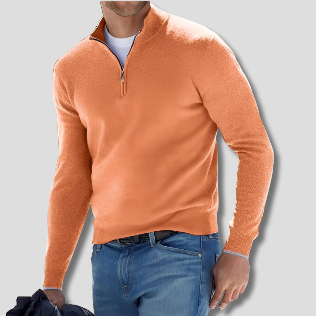 Men's stylish long sleeve pullover, classic fit with a modern zipper collar for casual comfort.
