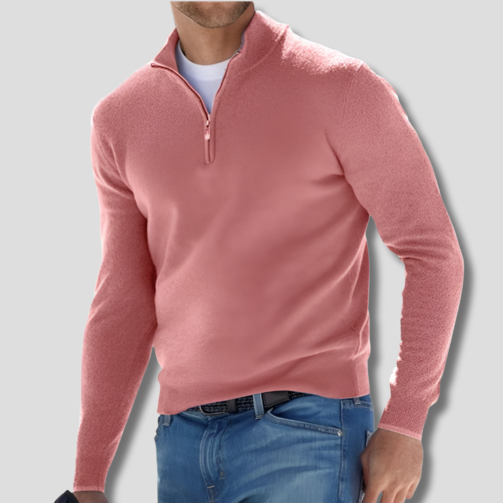 Comfortable men's zipper collar pullover, a stylish long sleeve top for versatile everyday fashion.