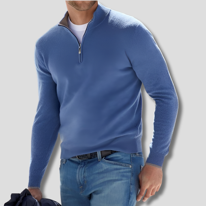 Classic men's zipper collar pullover, a comfortable long sleeve top for casual & stylish outfits.