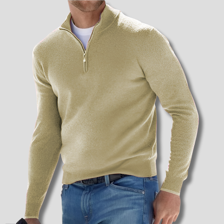 Versatile men's zipper collar pullover, comfortable long sleeve top for stylish everyday wear.