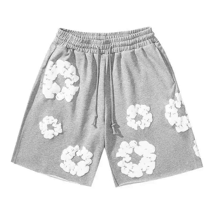 Comfortable men's streetwear shorts featuring a vibrant floral graphic print.