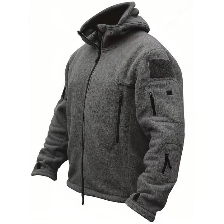 Full zip tactical hooded jacket for men, perfect for outdoor adventure and casual wear. Durable & functional.