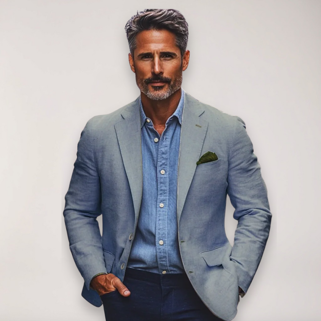 Modern men's tailored blazer, great for business meetings & smart casual gatherings. Versatile office wear & event jacket.