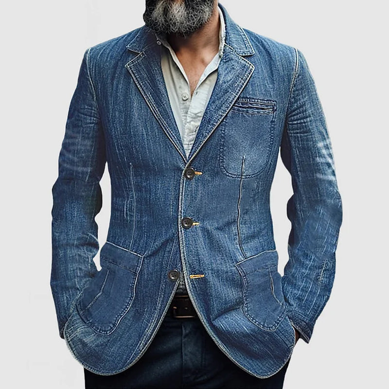 Versatile men's blue casual blazer, tailored fit & functional pockets, perfect for smart-casual modern fashion.