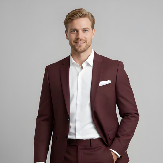 Men's tailored slim fit two-piece formal suit, ideal for business, weddings & professional events. Stylish modern menswear.