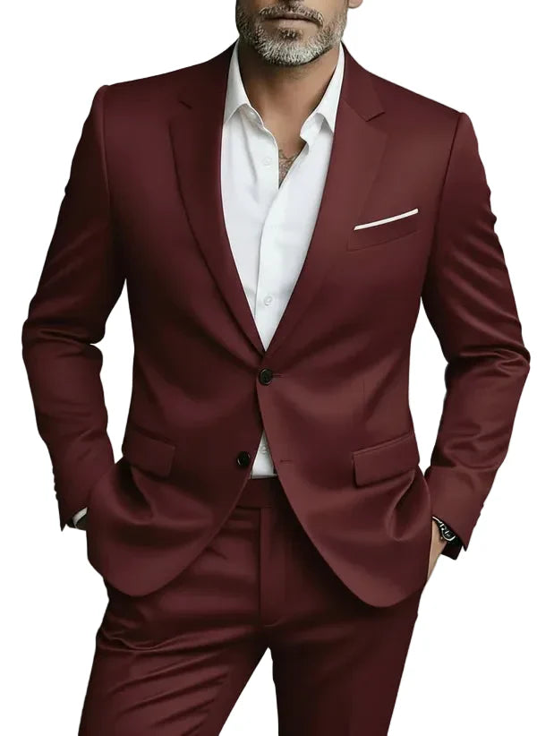 Stylish men's slim fit tailored suit in two-piece formal design, perfect for weddings, business & evening wear.