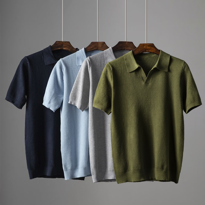 Versatile men's smart casual textured polo shirt, great for summer fashion and everyday wear.