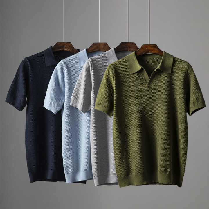 Versatile men's smart casual textured polo shirt, great for summer fashion and everyday wear.
