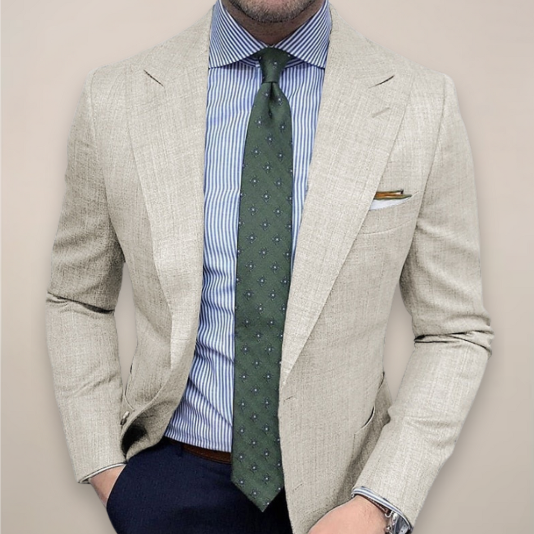 Tailored men's jacket with a unique textured finish, designed for comfortable spring fashion.