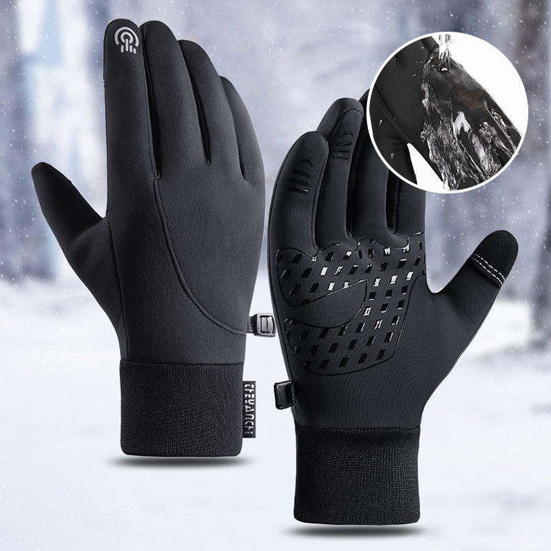 Black thermal men's gloves, suitable for driving or casual wear in cold temperatures, with touchscreen feature
