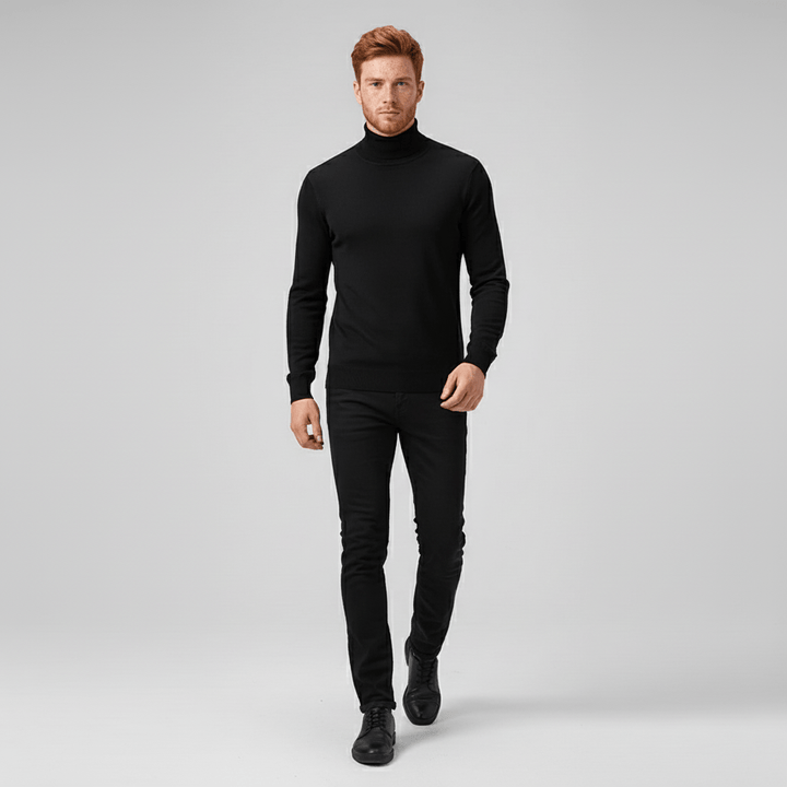 Men's Toby slim-fit turtleneck sweater, an essential piece for sophisticated layering.