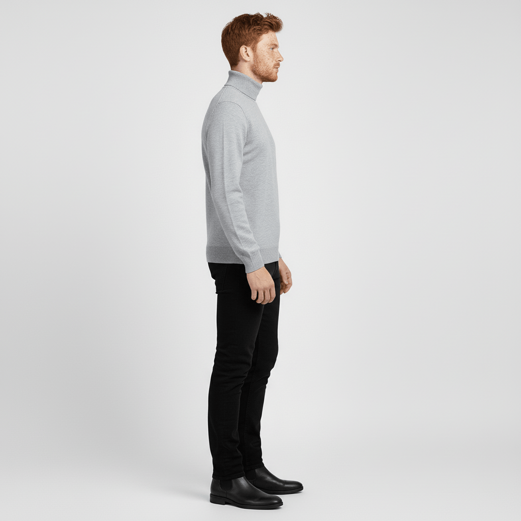 Essential men's layering turtleneck sweater, providing warmth with a sleek silhouette.