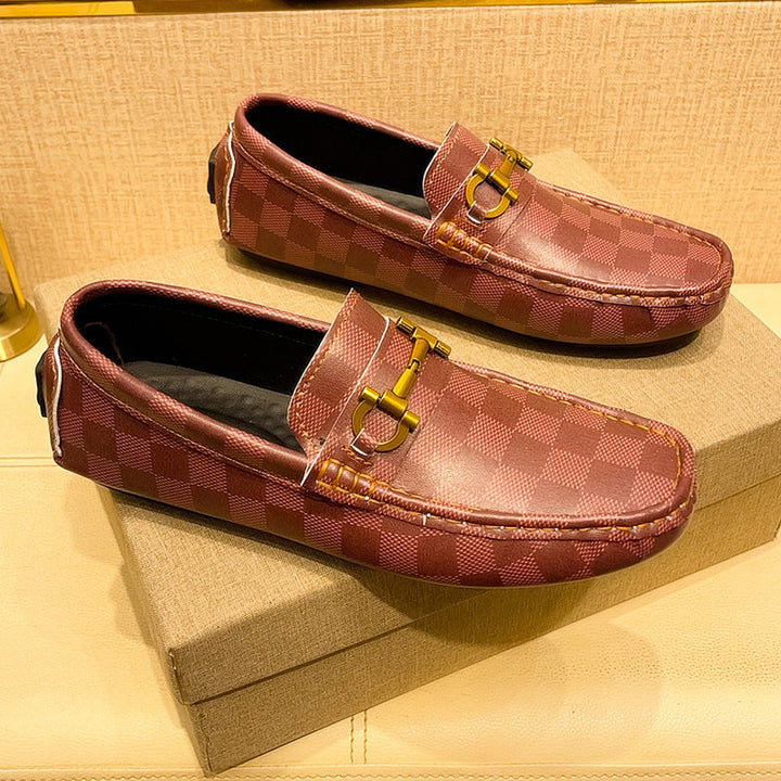 Versatile men's patterned loafers, cushioned slip-on shoes suitable for driver wear or daily fashion.