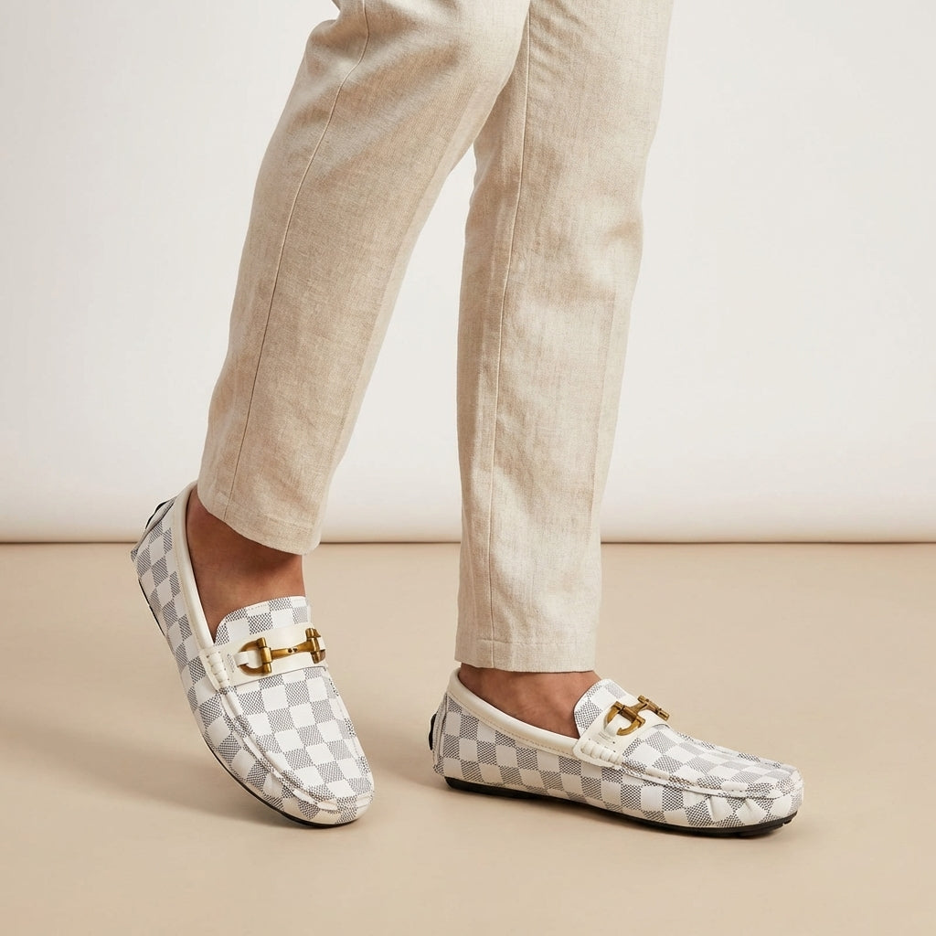 Men's patterned loafers with cushioned comfort. Stylish Trapani slip-on driver shoes for daily wear.