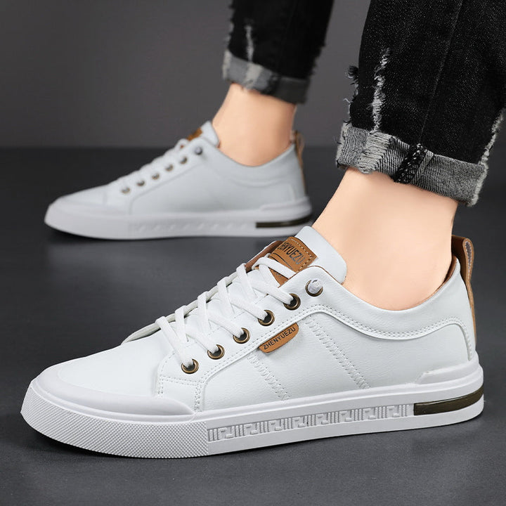 Close-up of men's two-tone casual sneakers, featuring modern design and comfortable fit.