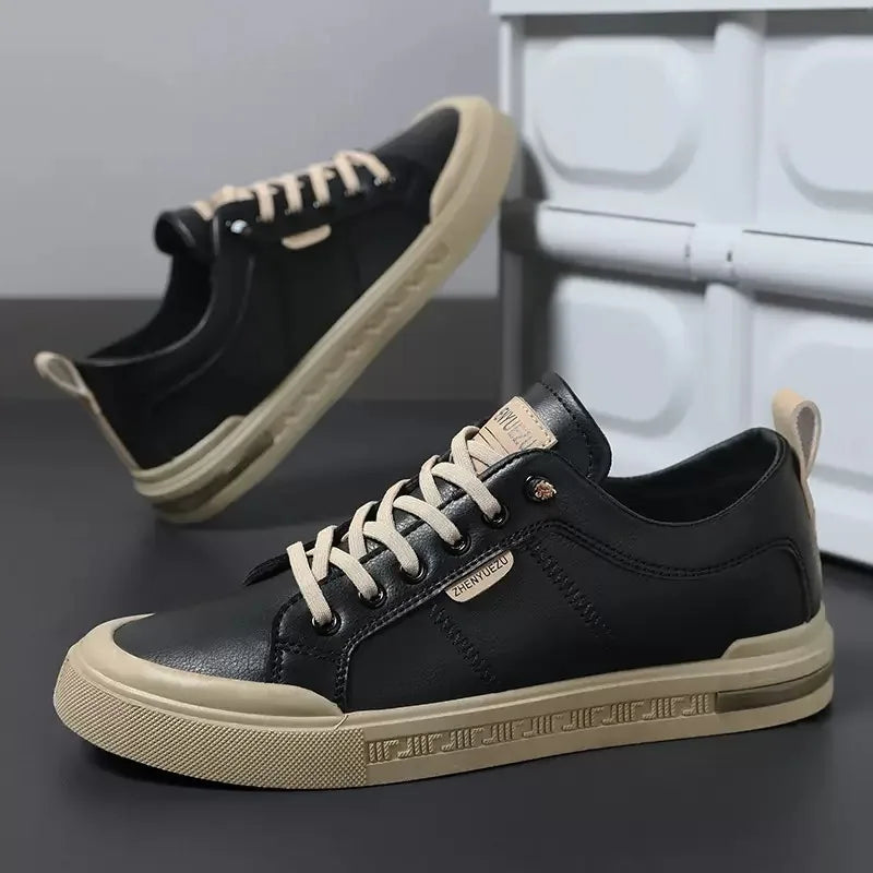 Front view of men's two-tone casual sneakers, offering a modern look and sturdy design.