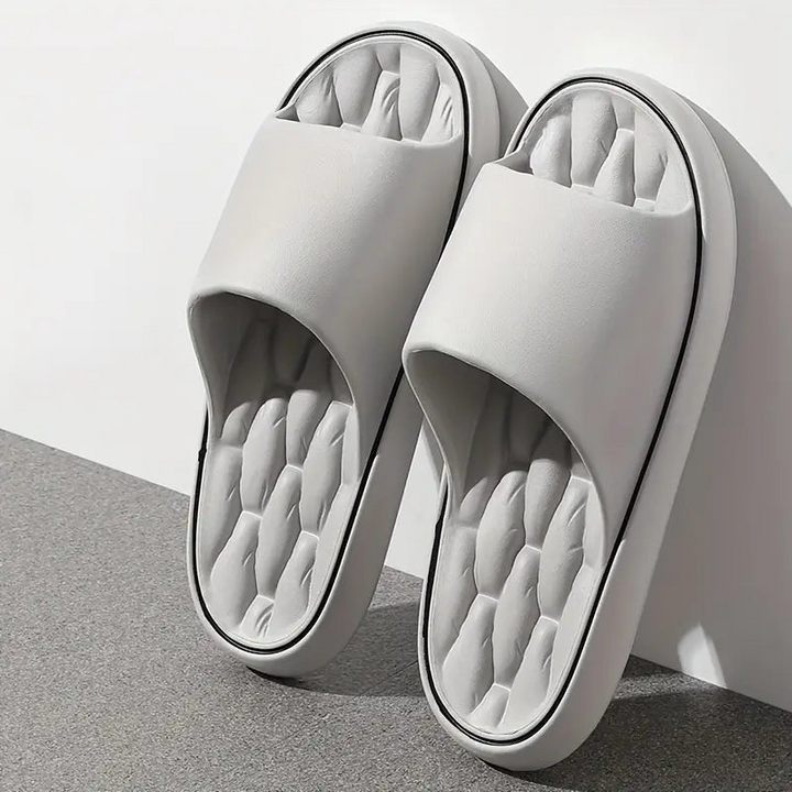 Slip-on men's pillow slides, ideal summer footwear or house shoes, providing ultimate comfort & cushioned foot support.