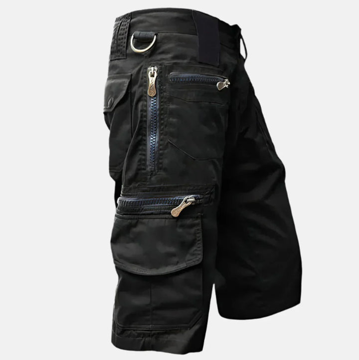 Men's utility cargo shorts with knee-length fit, perfect for casual wear, outdoor adventures & summer style.