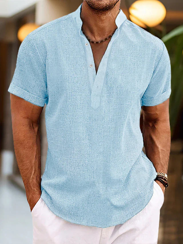 Classic men's V-neck polo shirt with button placket, short sleeve. Regular fit for versatile casual fashion.