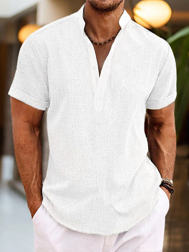 Soft fabric V-neck men's polo shirt, regular fit, short sleeve. Ideal for comfortable everyday casual wear.