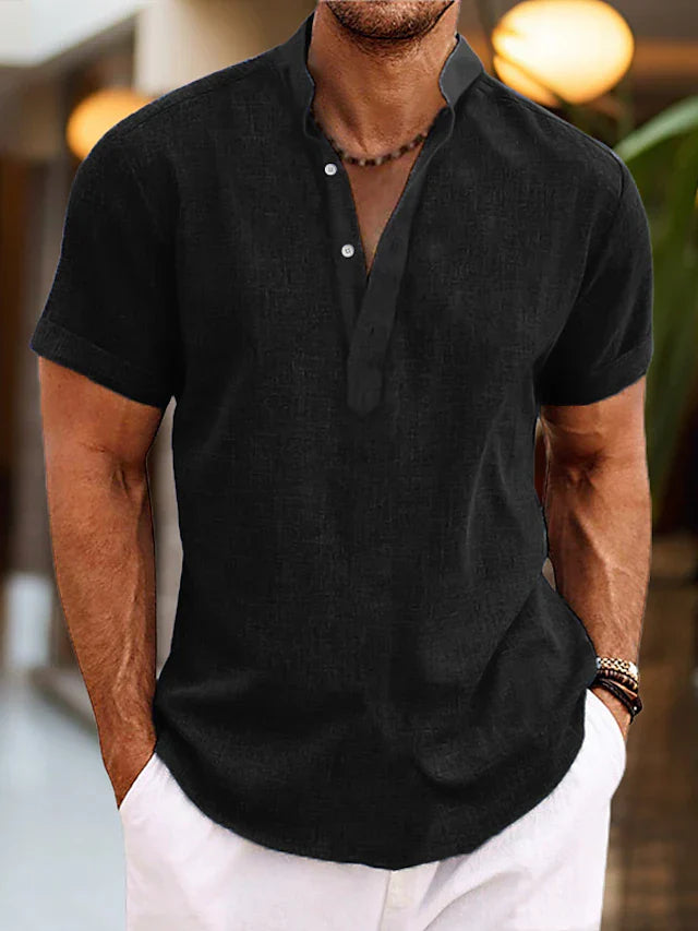 Versatile men's V-neck short sleeve polo, regular fit. Perfect for summer fashion and casual occasions.