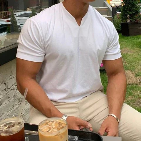 Versatile men's V-neck t-shirt, quick-dry for all-day comfort. Tailored fit activewear, great for casual & gym.