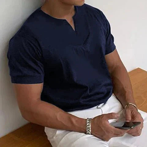 Quick-dry, moisture-wicking men's V-neck performance tee. Breathable summer shirt for active or casual wear.
