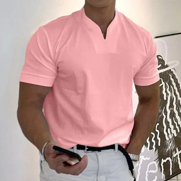Tailored fit men's V-neck short sleeve t-shirt. Quick-dry performance for modern casual & active comfort.