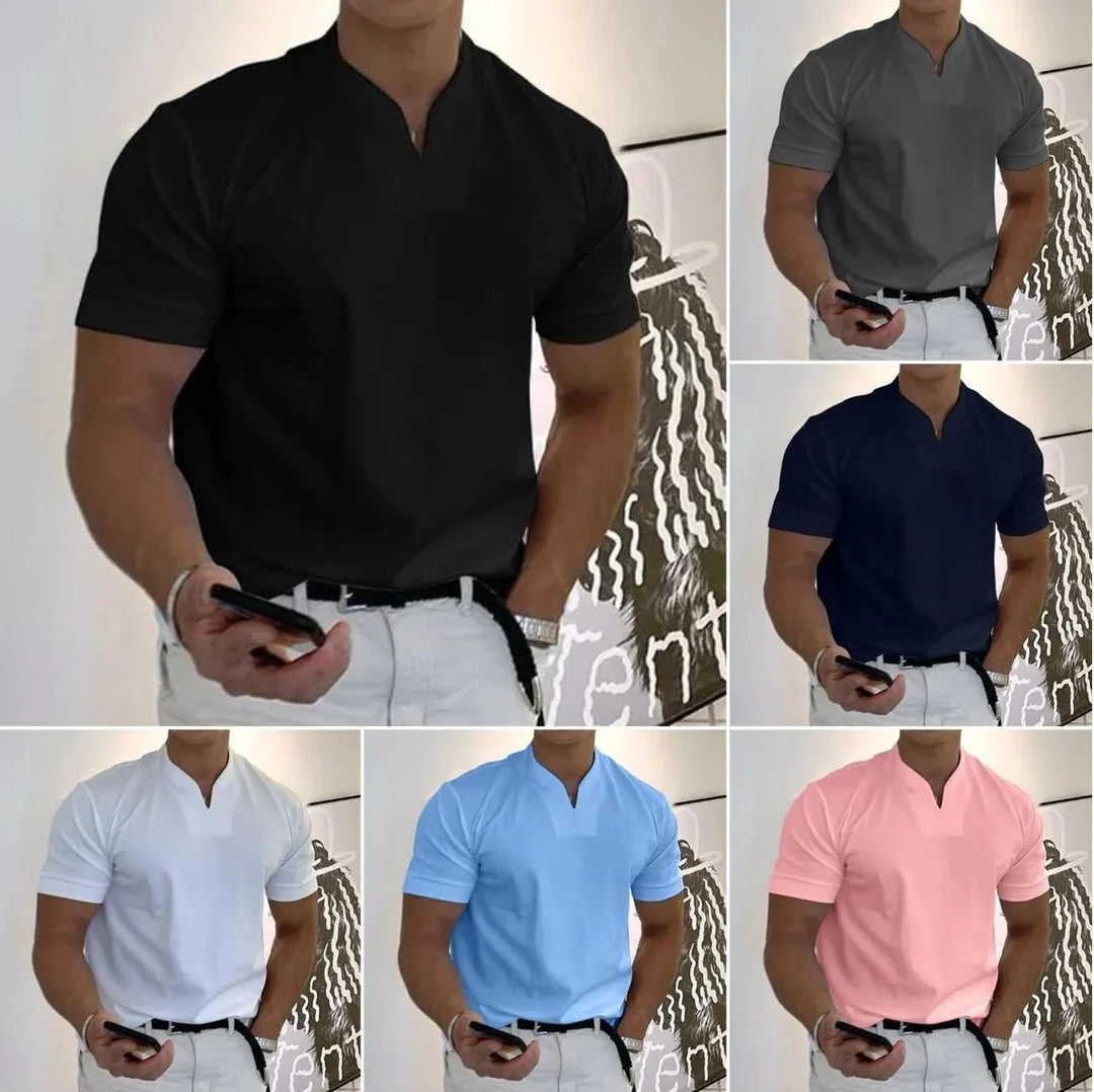 Sporty men's V-neck t-shirt. Quick-dry, breathable performance activewear with tailored fit for gym & daily comfort.
