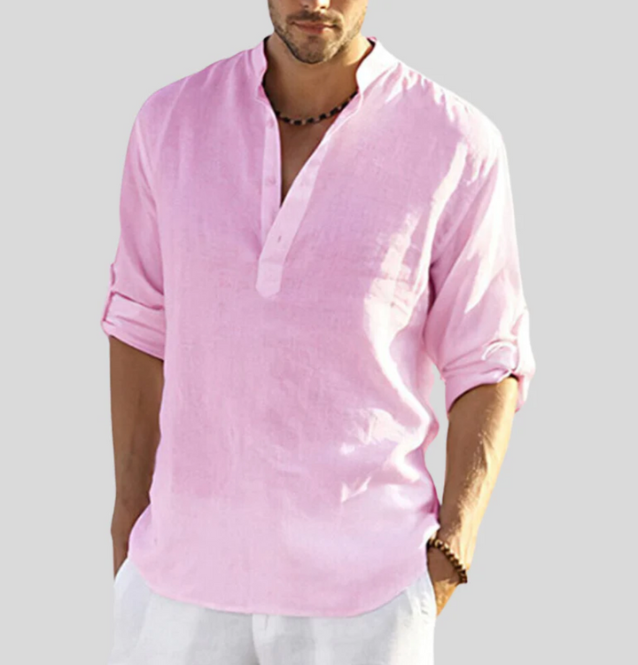Folded men's V-neck short sleeve shirt, ready for warm weather; a comfortable, everyday casual top.