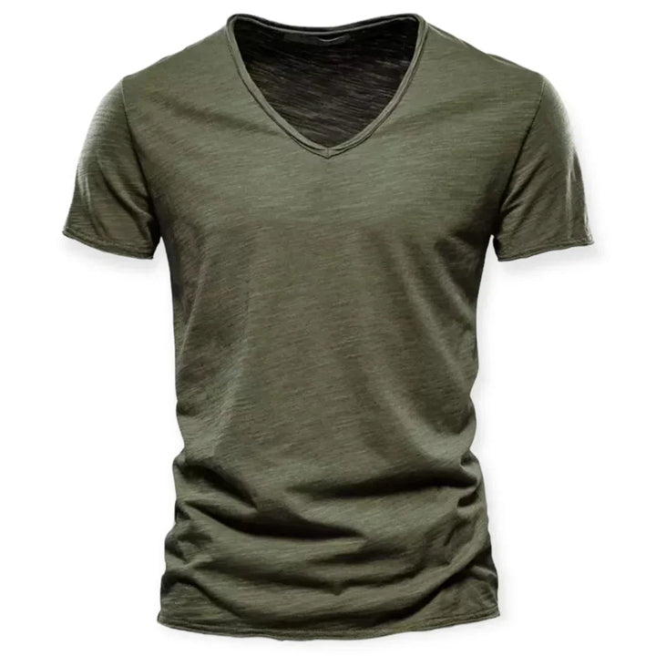 Classic white men's V-neck t-shirt, breathable short sleeve casual style for comfortable summer wear.