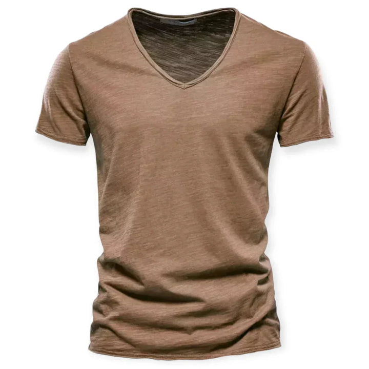 Navy blue men's V-neck t-shirt, comfortable & versatile everyday top. Perfect for men's fashion.
