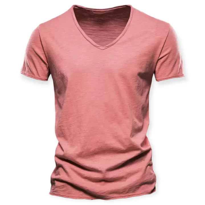 Man wearing a stylish V-neck t-shirt, a perfect relaxed fit casual top for versatile everyday fashion.