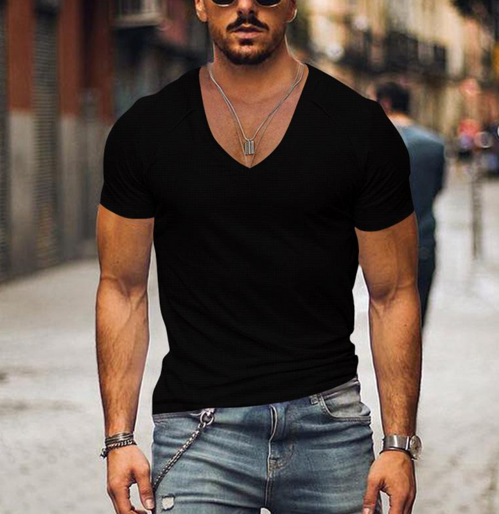 Men's V-neck t-shirt for casual style & all-day comfort. Soft, short-sleeve basic tee for everyday wear.