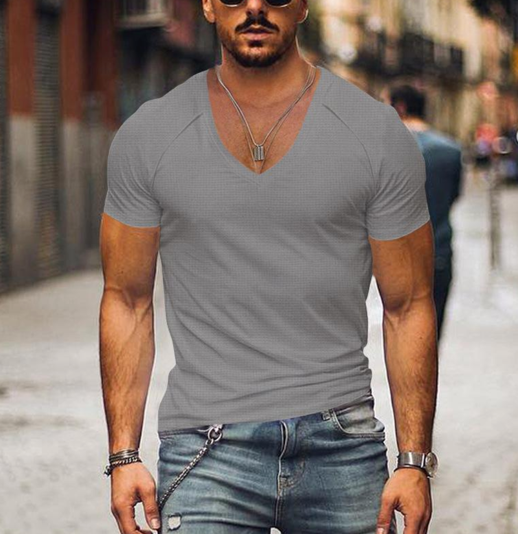 Comfortable men's V-neck t-shirt. Ideal short-sleeve summer shirt for leisure wear & a relaxed style.