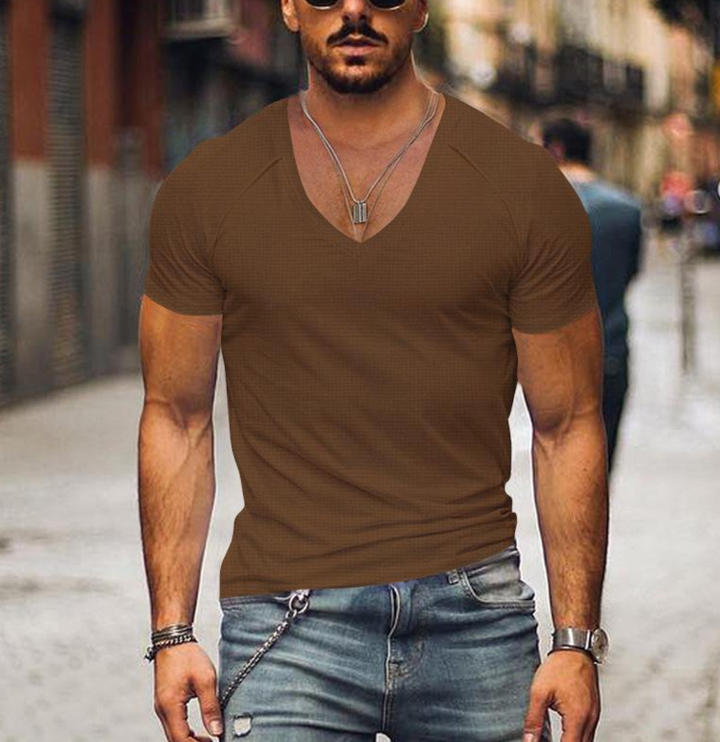 Fashionable men's V-neck t-shirt. Soft fabric, short-sleeve design for ultimate casual comfort & style.