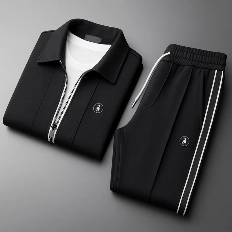 Black Men's Velocity athletic tracksuit for gym, jogging & sportswear. A comfortable two-piece set.