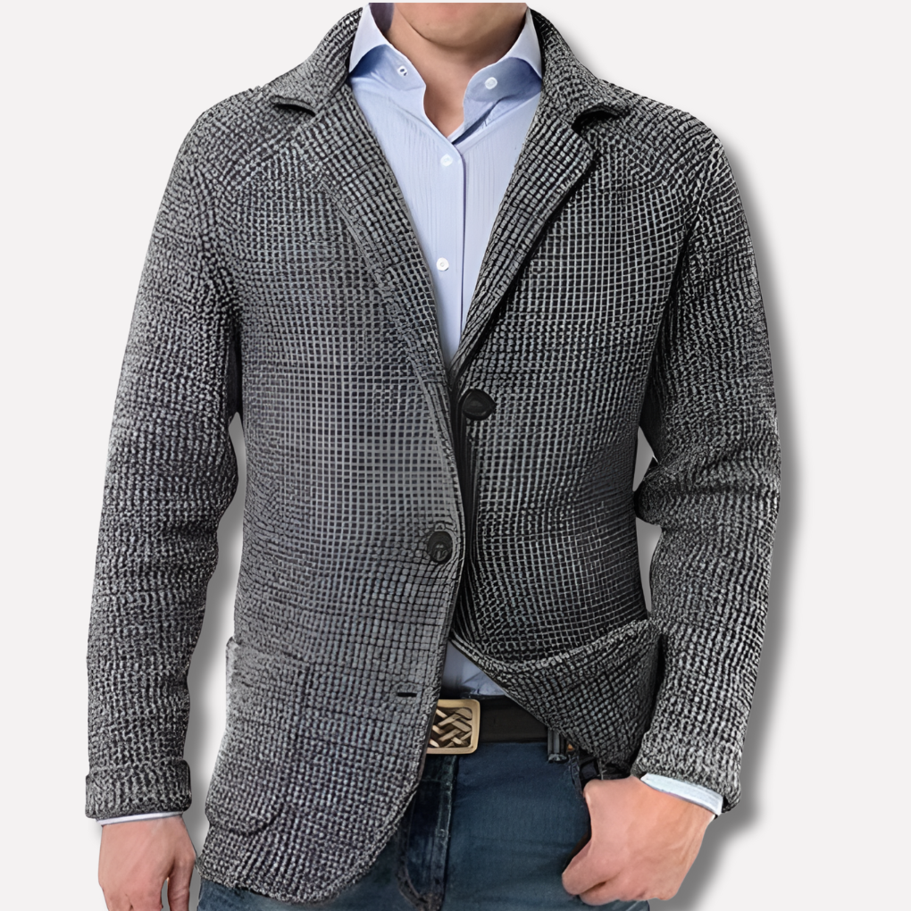 Stylish men's button-front knitted cardigan, great for fall layering, casual wear, and everyday comfort.
