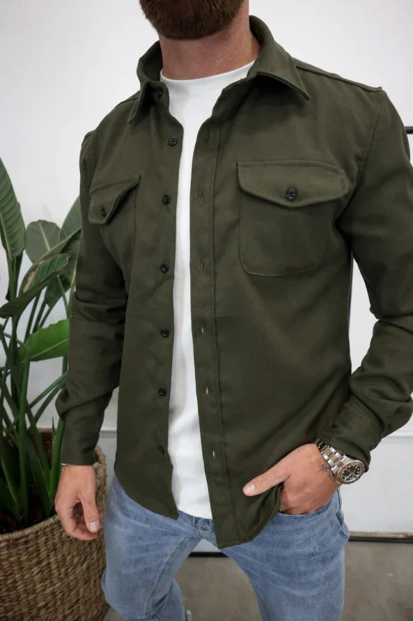 Versatile men's long sleeve overshirt jacket with chest pockets, a button-up casual essential.