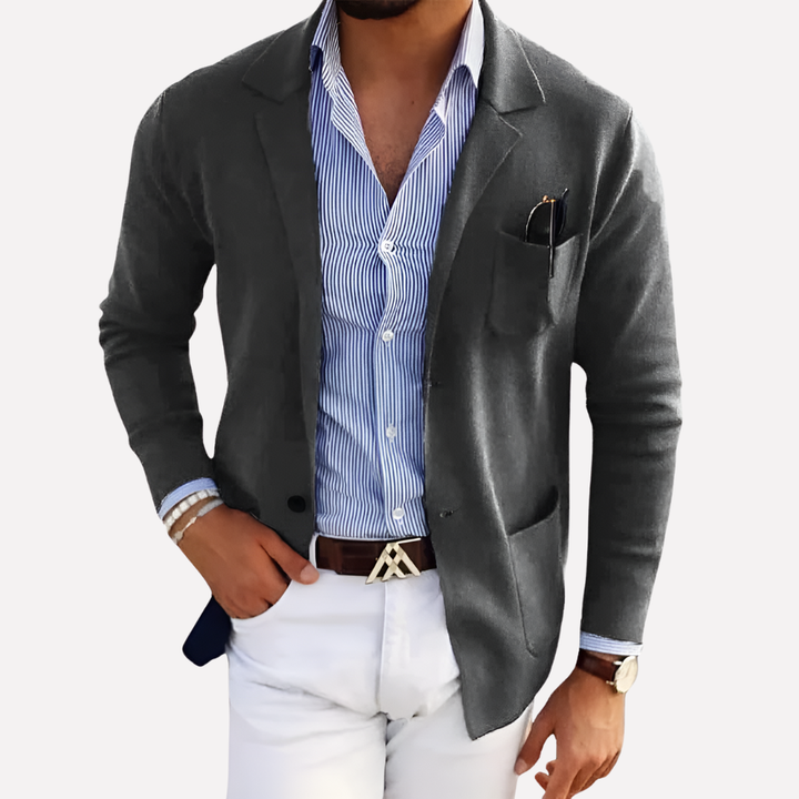 Contemporary men's versatile blazer, a sophisticated casual jacket with a clean, tailored design.