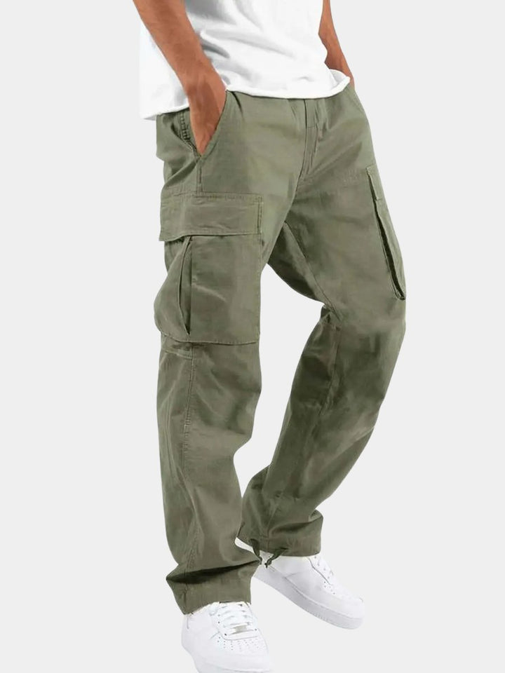 Men's versatile drawstring cargo pants, relaxed fit, multi-pockets, ideal for everyday casual comfort.