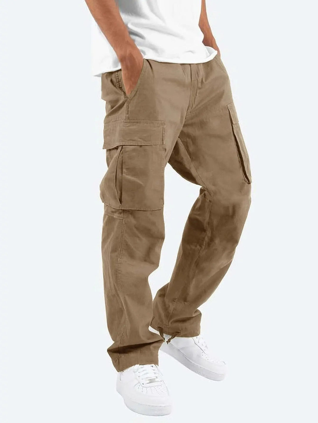 Durable men's cargo pants with a flexible drawstring waist, practical multi-pockets, designed for active outdoor & daily wear.